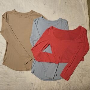 Women's Long Sleeve Tops - Beige, Light Blue, and Coral